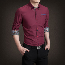 YMV mens long sleeve shirt business casual sashimi with four seasons pure color Korean version splicing inch-of-the-shirt wave mens clothing