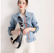 Big-name style placket color design handsome three-dimensional cut washed light blue denim slim jacket jacket