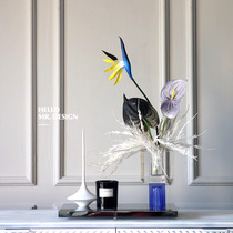 Modern creative blue glass High foot floral vase emulated floral floral composition-like cuving-room bedroom soft dress