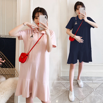 Fashion pregnant women dress hot mom personality summer T-shirt short sleeve POLO collar tops fashionable pregnant woman dress