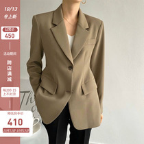 Khaki suit jacket women spring and autumn 2021 Korean version of leisure loose British style thin small suit women