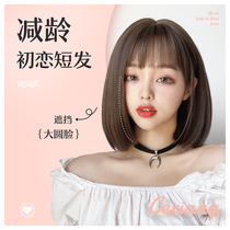 Wig Women's Short Hair Wave Hair Style Round Face Fixing Reduced Age Natural First Love Teenage Girl Medium Short Full Hair Cover Style