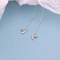 s925 Silver - flashing - thousand crane crane female tide of simple temperament super - sen long ear crane with a thin earring