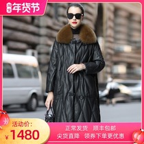2021 autumn and winter Hainen genuine leather fur coat down jacket for womens medium length loose plus hypertrophy yard sheep leather coat coat