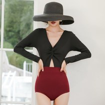 One-piece swimsuit female 2021 new fashion conservative students long sleeve belly thin Korean ins ins soak hot spring swimsuit