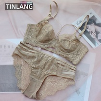 Underwear womens thin chest small bra ultra-thin summer sexy lace no sponge ultra-thin French bra set