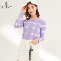 ELAND Clothes Knitting Sweater Contrast Striped Cuffs Strap Strap base shirt Women