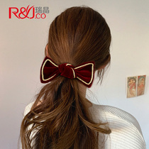 Big bow hair rope Japanese headdress red hairpin spring clip top clip head rope female hairclip back head hair accessory