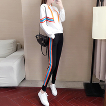 Tide brand spring sports and leisure suit womens 2021 new loose Korean fashion trend Western style sweater two-piece set