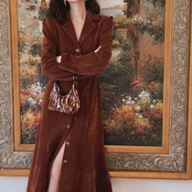 2021 new Korean version of the waist is thin A-line skirt female autumn and winter western style age-reducing niche suit collar dress ins tide