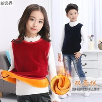 Male childrens warm vest 12-15 years old childrens vest girls velvet thickened coral velvet close winter boys