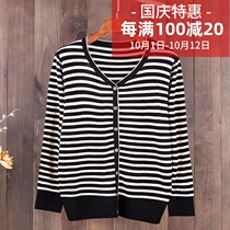 2021 New Spring old knitwear women cardigan long sleeve V neck mother dress spring striped loose top