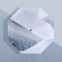 Fully automatic shrink umbrella female one-click open door male student folding sun umbrella clear and rain dual-use increase reinforcement thickening