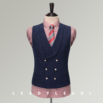 Autumn and winter mens vest dress striped blue business slim suit vest groomsman outfit fraternity dress shirt