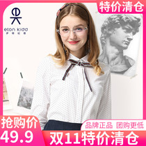 Eaton Jenny 2022 College Girl Polka Dot Print Long Sleeve Doll Collar Uniform Shirt G17C938 Clearance