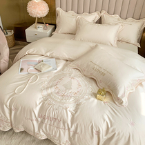 European villa 100 long staple cotton four-piece set high-grade satin embroidery quilt cover cotton princess wind bedding