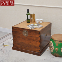 Camphor wood box Chinese-style living room corner bay window small coffee table Full solid wood rattan mat collection calligraphy and painting wedding clothes box