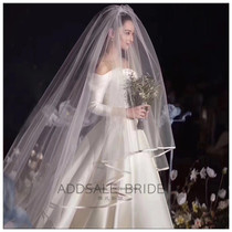 Star Zhang Xinyu The same wedding veil new satin bread edge 3 meters wide can cover the simple mopping long veil