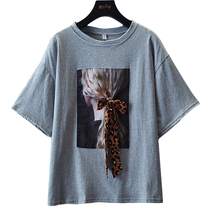 J BAO WEN bow new summer patch print lace stitching loose T-shirt top 1911