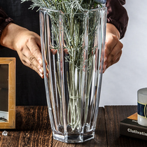 Fugui bamboo Lily lead-free transparent glass vase ornaments flower arrangement dining room living room European simple hydroponic vase