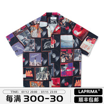 LAPRIMA Huangjali Tongan ALOHA SHIRT Cuban Collar Flowers Shirt Black Film American Hawaii