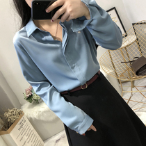 Autumn womens 2019 new large size womens solid color shirt 200 Jin fat sister top chiffon shirt base shirt