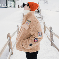 (Spot quick) fast delivery ~ Lamb hair badge embroidery cotton coat men winter Korean version