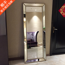 European luxury full-length mirror wall-mounted dressing mirror living room floor mirror retro thin clothing store fitting mirror subnet Red