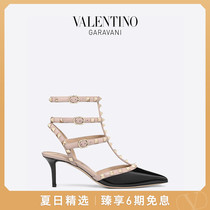 VALENTINO GARAVANI VALENTINO ROCKSTUD PATENT LEATHER LACE-UP STUDDED HIGH HEEL SANDALS