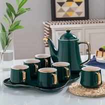 High-end water ceramic set Emerald kettle water cup simple household living room heat-resistant water cup kettle tray gift