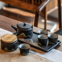 Yuanshan ceramic teapot creative lifting beam Tea home living room tea cup tea set simple set)