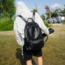 Brief Inlan retro double shoulder bag mens leisure genuine leather backpack Womens leather satchel Backpack Tide-Japan-Japan Edition College Wind