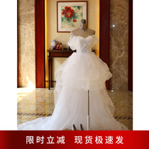 Goddess Fan seaside holiday Exterior View Brigade Shooting front short rear long trailing bridal Wedding Dress Gown 998