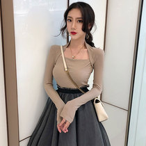Korean version of the temperament chic style sexy low-cut exposed clavicle bottoming shirt top womens autumn long-sleeved inner tight T-shirt
