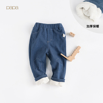 papa crawl autumn winter children jeans fleece long pants baby stretch casual pants 0-5 years