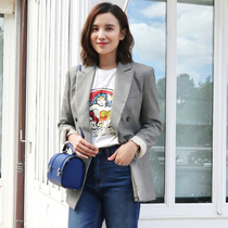 Song Jia with the same plaid suit top 2021 spring and autumn new British retro loose plaid small suit jacket female