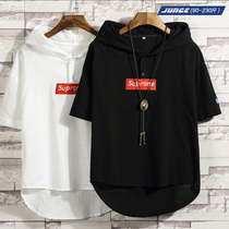Summer fashion brand hooded short-sleeved T-shirt sweater loose mens fat thin fat plus size hip-hop body fashion trend