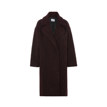 SUNCOO French style style cut plush texture ladies wine red coat