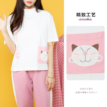 HIKOSEN CARA CARA KARA CAT CUTE CARTOON SHORT SLEEVES T-SHIRT LOOSE HALF SLEEVES COTTON VERSATILE WHITE TOPS