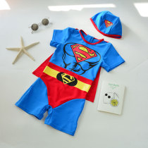  Korean version of one-piece cute childrens swimsuit boys superman swimsuit Little boy boys summer free swimming cap baby swimsuit