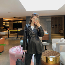 MSBEAST Cool Sa capable Imported Sheepskin Leather Leather Trench Coat Coat Womens Long Dress Collar