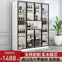 Modern simple European wine cabinet Solid wood glass door Household living room wall floor-to-ceiling light luxury custom display cabinet