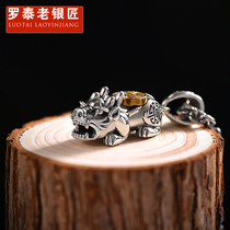 Luo Tai old silversmith retro 925 silver pendant mens separate necklace personality tide men and women jewelry trendy people