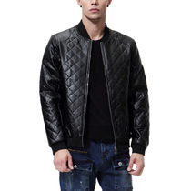 2019 autumn foreign trade new British stand collar mens diamond washed leather PU leather jacket D039
