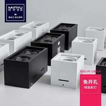 led light mounted spotlight square double head single living room aisle without holes black ceiling light cob grille box light