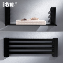 Bath towel rack Black hardware pendant set folding space aluminum bathroom shelf hole-free toilet towel rack