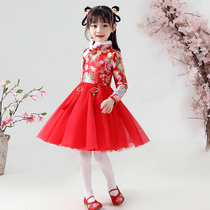Girls winter Tang suit Chinese style childrens cheongsam costume Super fairy girl Hanfu thick New Year dress
