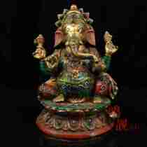 Nepalese monasteries receive old pure copper pure hand-made inlaid gem painting gold elephant nose Fortune God a God of Wealth