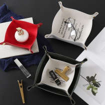 Nordic simple PU leather jewelry storage plate desktop sundries shoe cabinet key storage box decoration ornaments