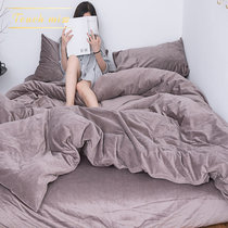 TOUCH MISS pure color velvet coral fleece four-piece winter thickened short fleece warm bed sheet quilt cover bedding